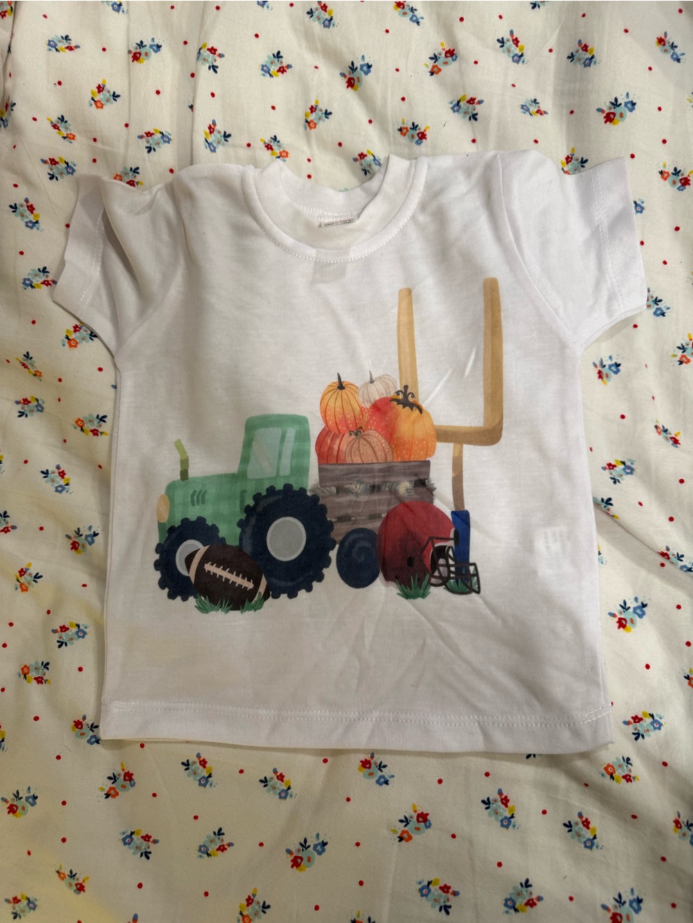 White Kids Pumpkin & Tractor Graphic Tee